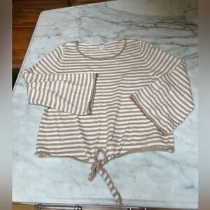 J. Crew Striped Tan and White Tie-Front Top
